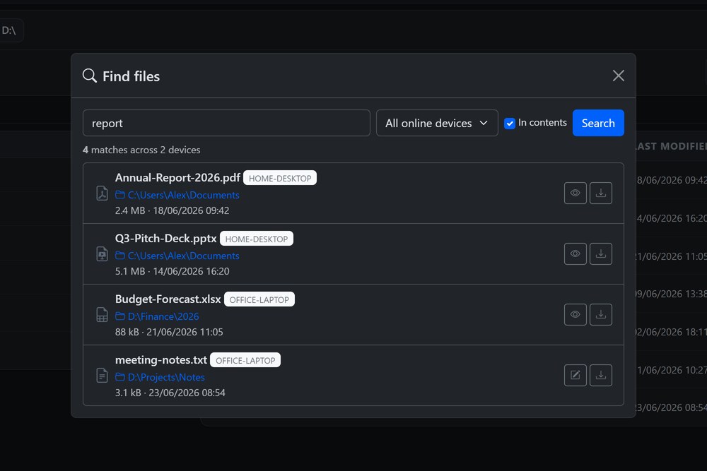 Searching every connected PC at once from the browser